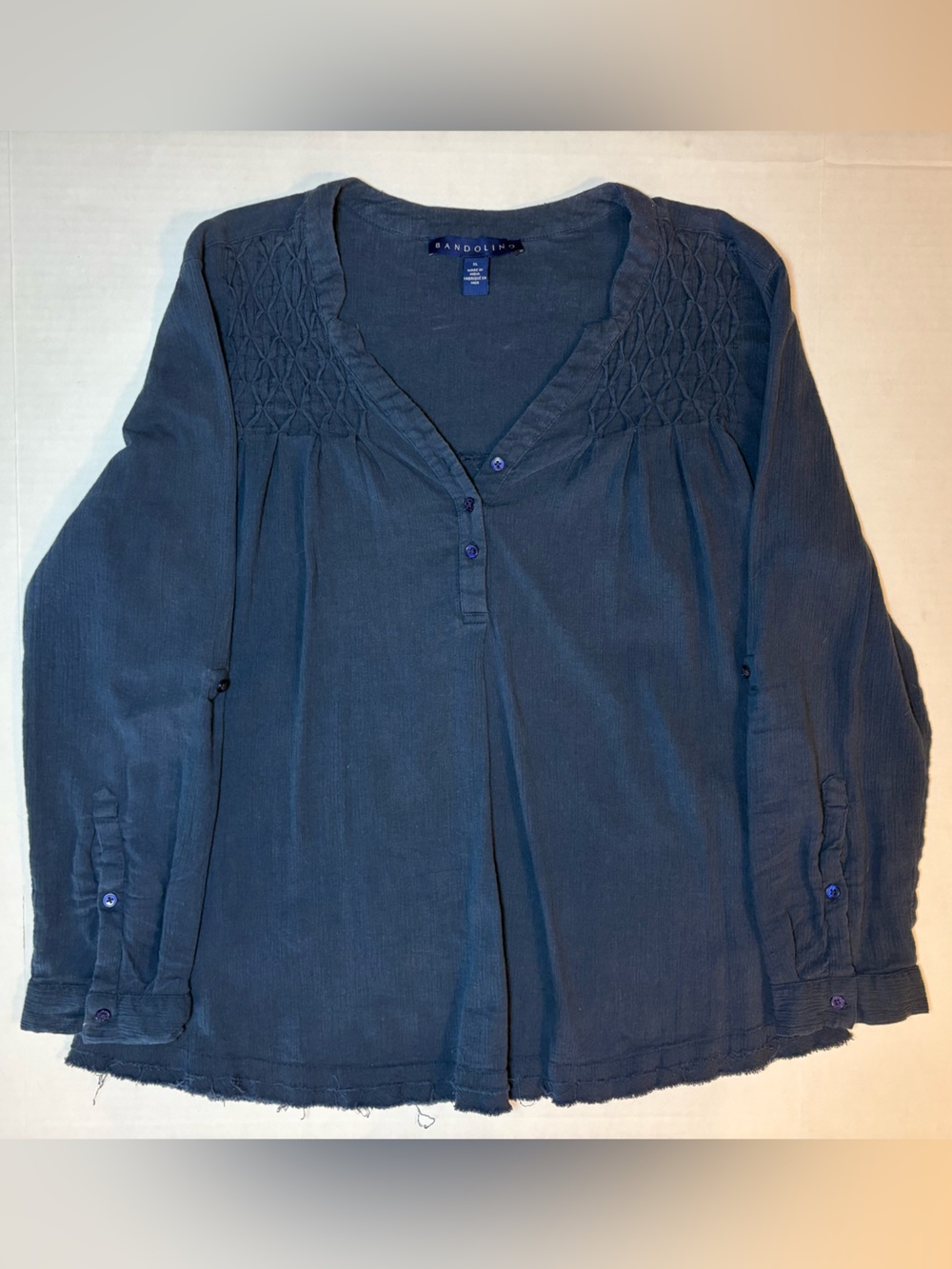 Bandolino navy blue 100% cotton roll tab sleeves v-neck tunic size XL